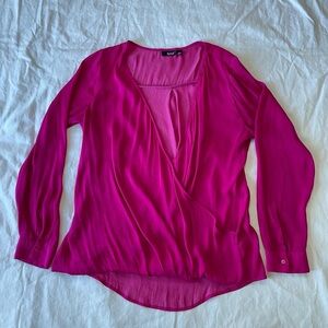 a.n.a Fuchsia Long-sleeve Criss Cross Blouse